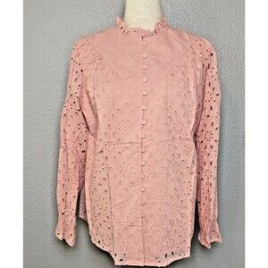 Zesica NWT soft pink eyelet long sleeve lined blouse sz L cabincore cottage